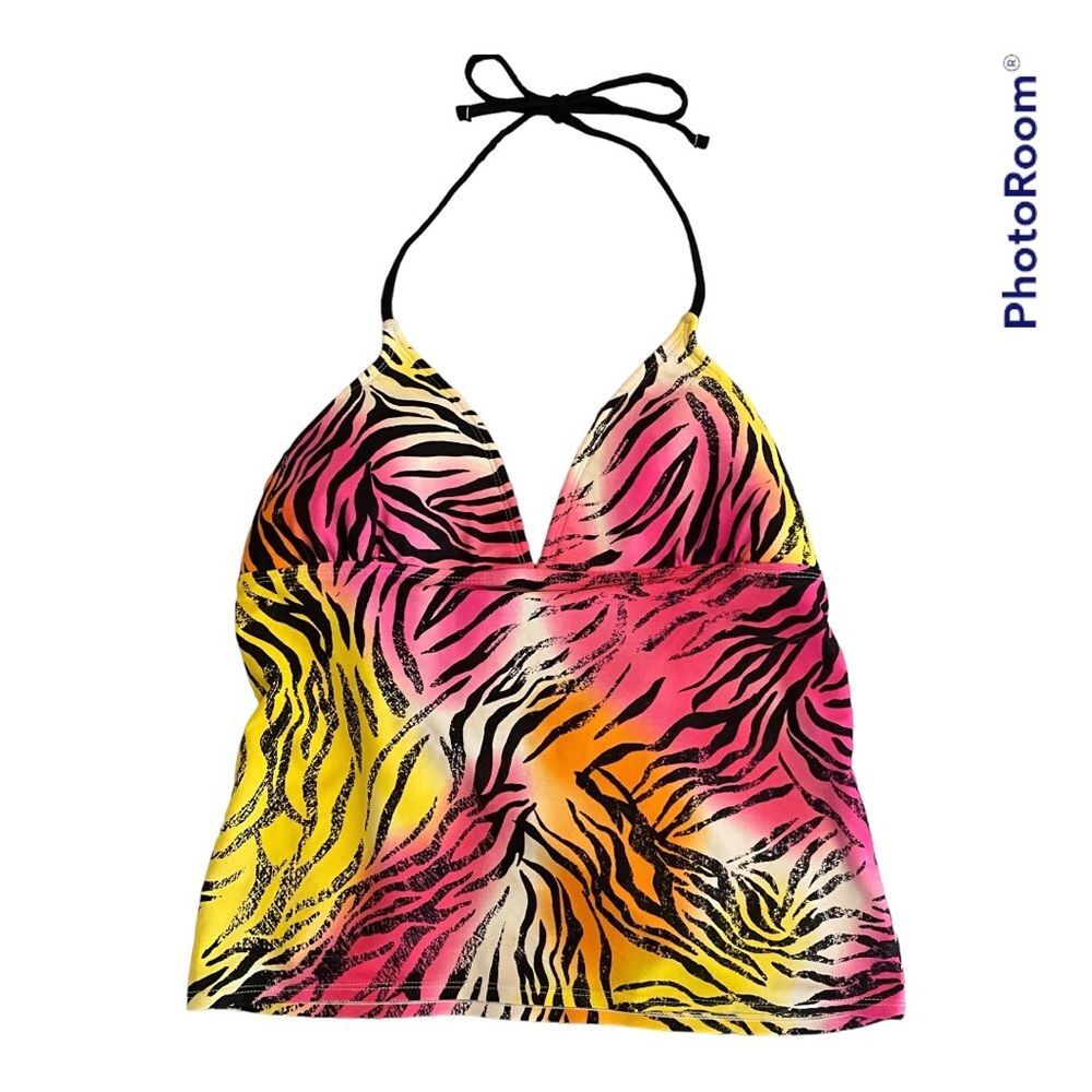 Womens / Juniors Multi color zebra stripe Halter tie Tankini Top size 9